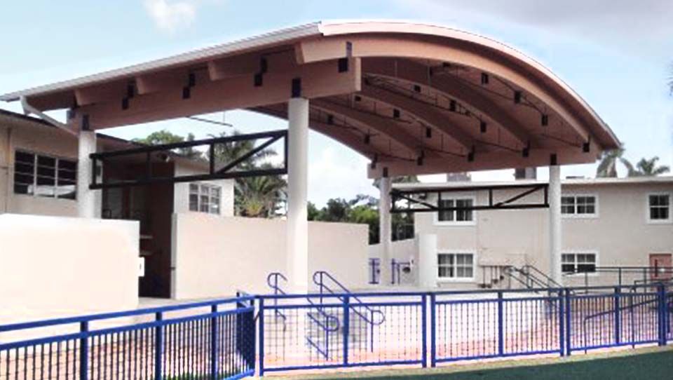 Covered outdoor gathering space on the MCDS campus