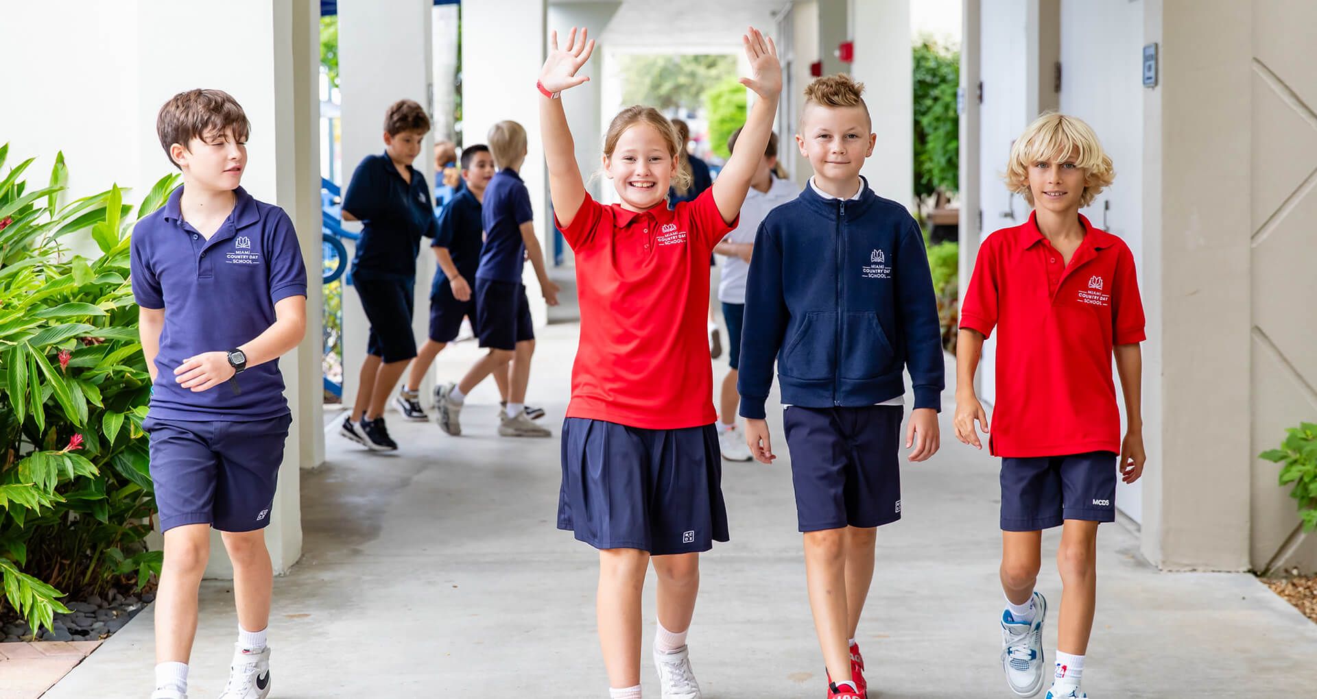 MCDS Lower School students walking together in uniform