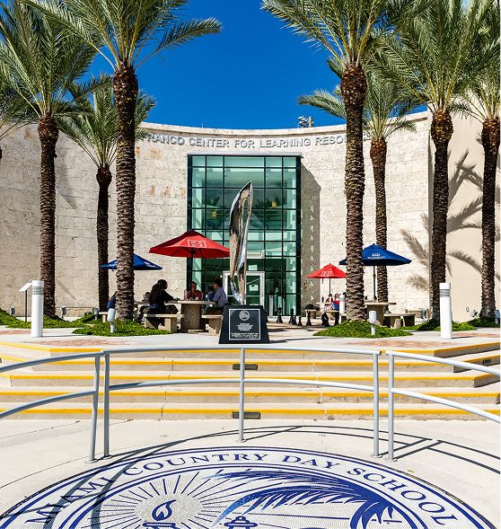 Outdoor courtyard fountain area on the MCDS campus