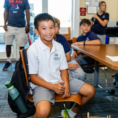 happy boy at the 1st day of school