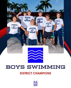 Boys Swimming team graphic celebrating their District Championship title