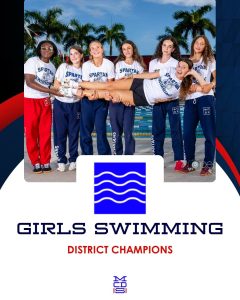 Girls Swimming team graphic celebrating their District Championship title