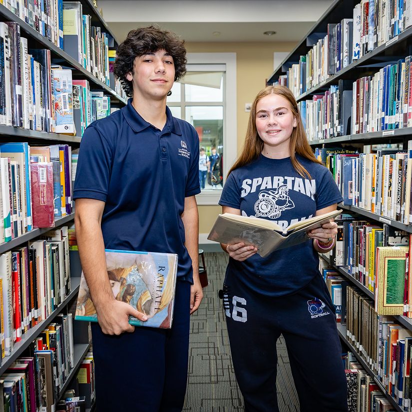 MCDS Upper School students studying in the library