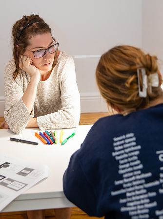 MCDS student concentrating during a classroom activity