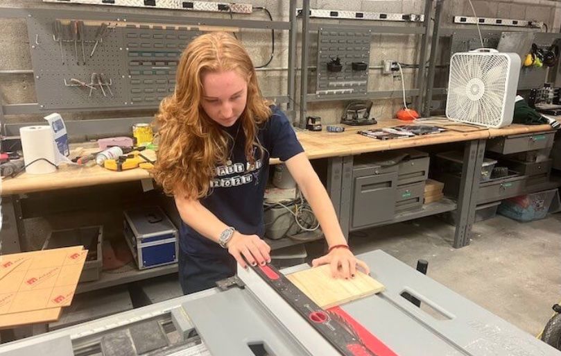 MCDS student working in the Garner Center for Innovation woodshop