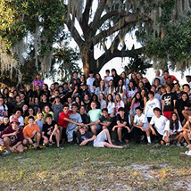 Large group of MCDS Upper School students gathered outdoors