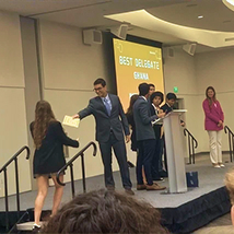MCDS Upper School student speaking at an awards ceremony