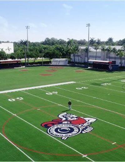School football field and track viewed from above