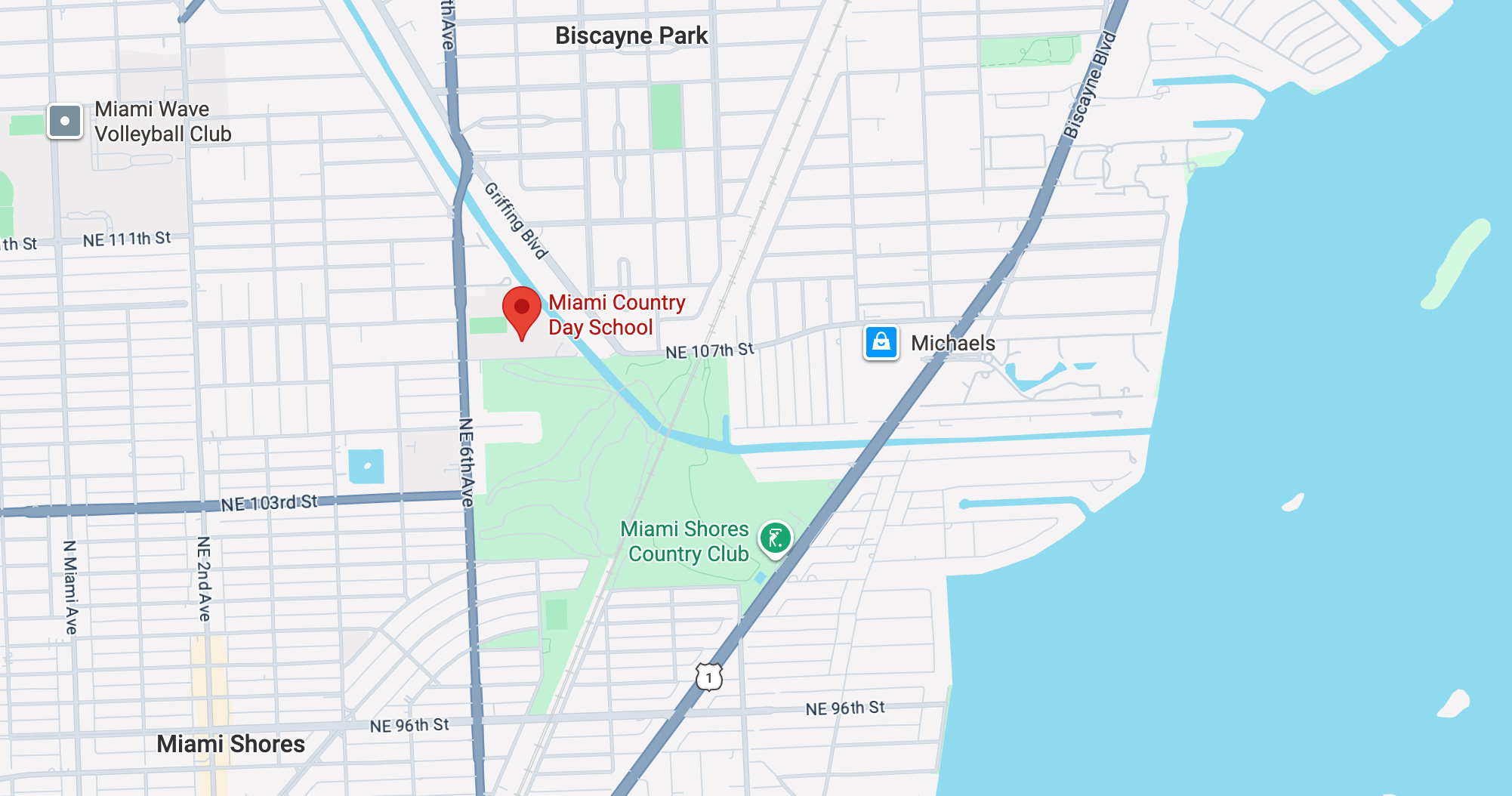 Map showing the Miami Country Day School campus location
