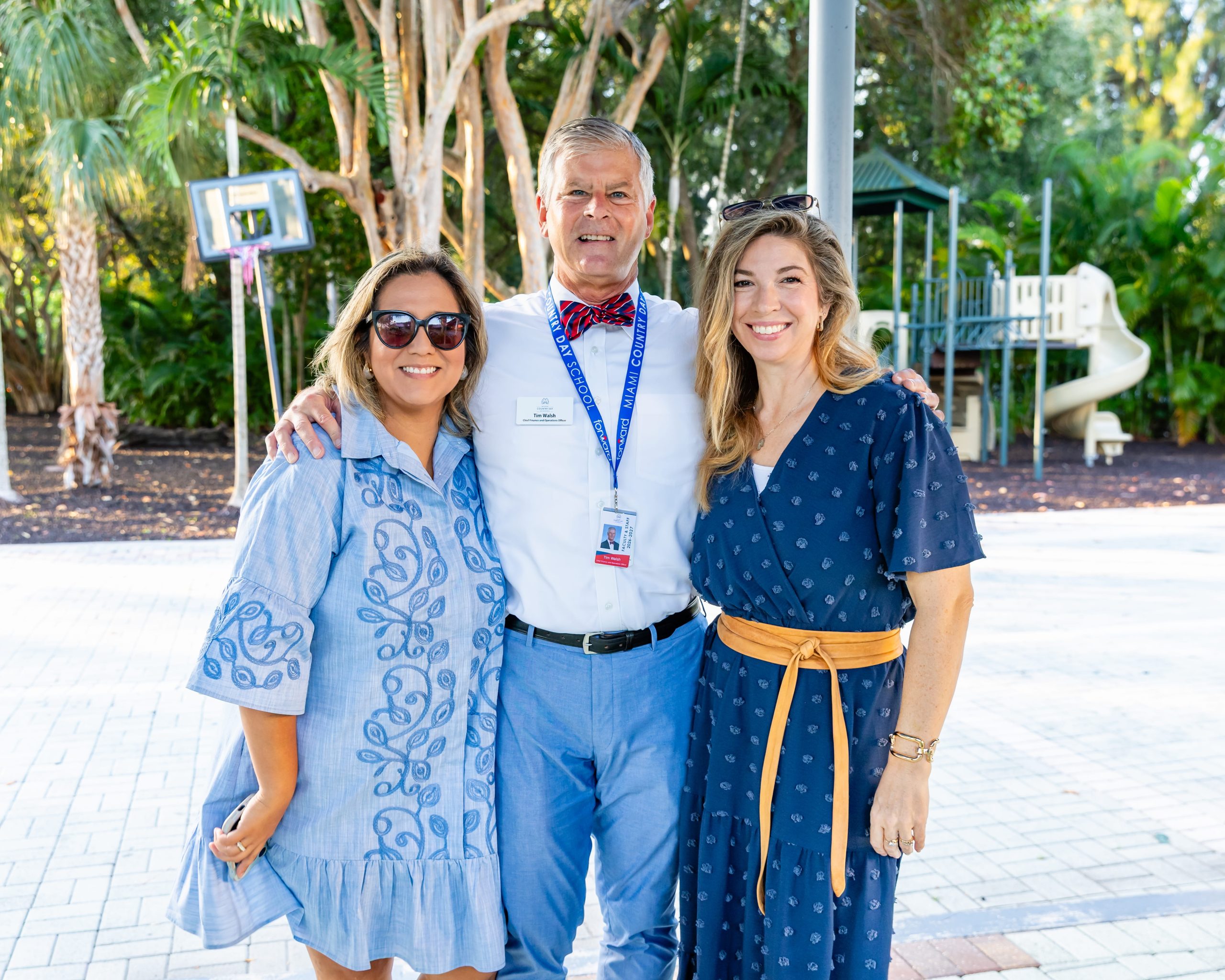 MCDS staff members Denise, Tim, and Shana posing together on the first day of school