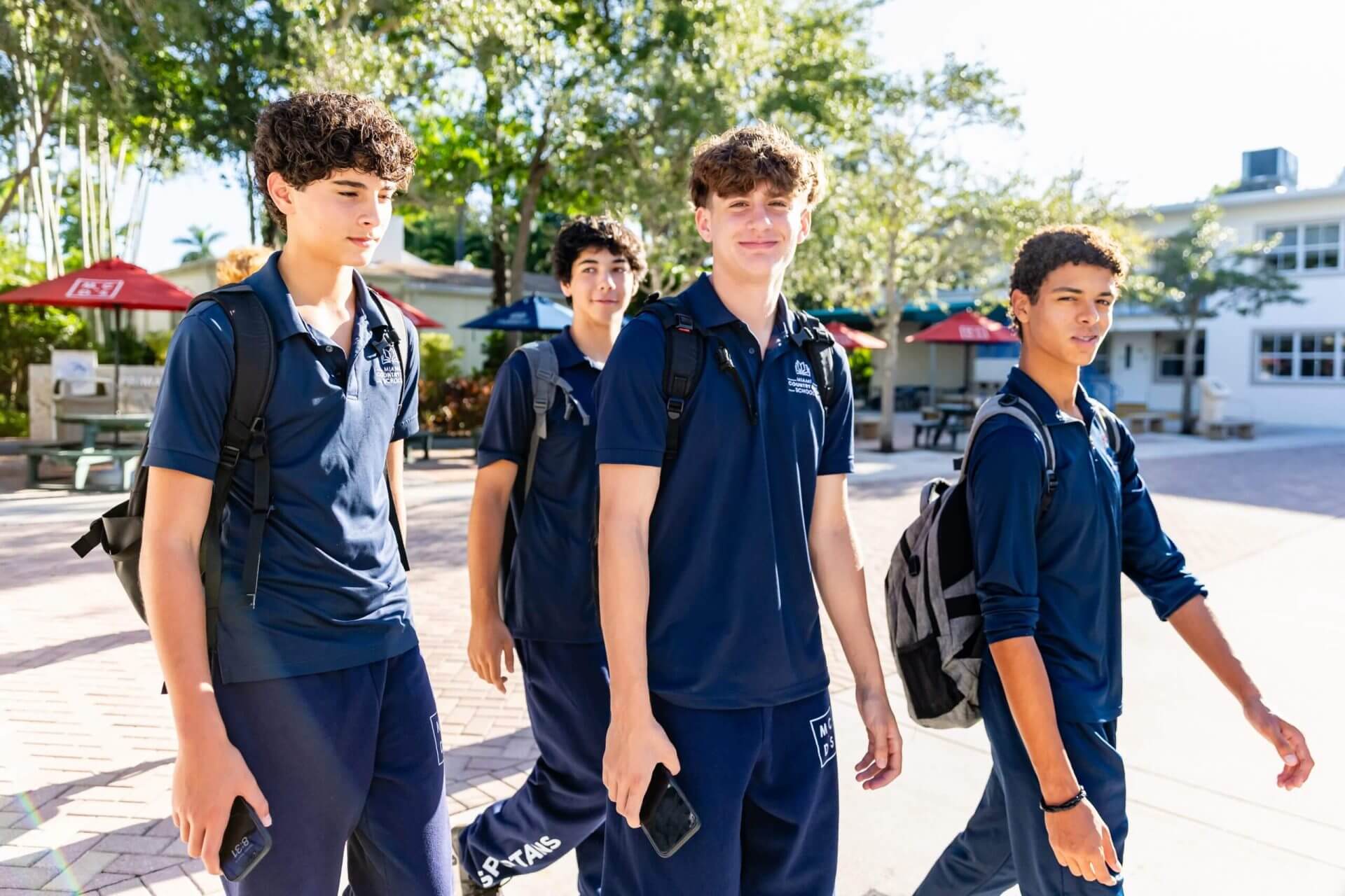 MCDS Upper School students walking on campus on the first day of school