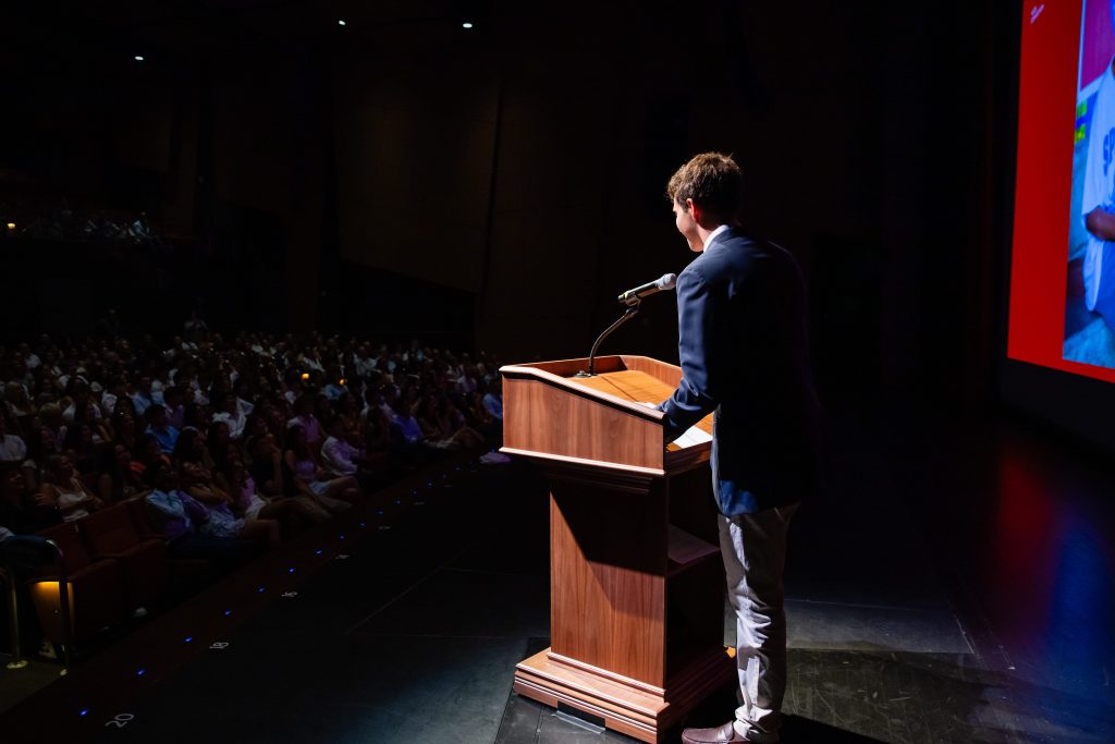 MCDS student speaking at the Senior Convocation ceremony