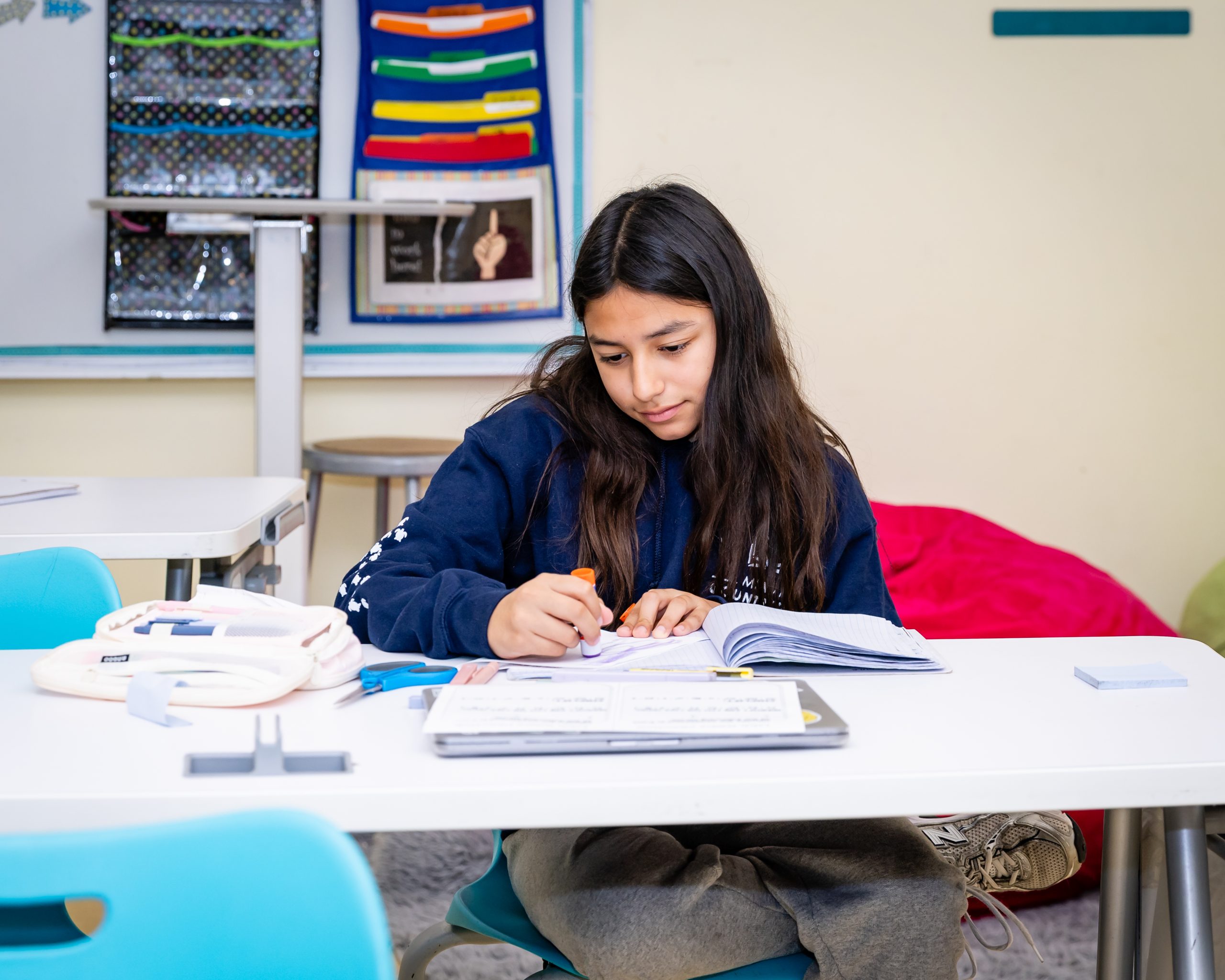 MCDS Middle School student working independently in the classroom