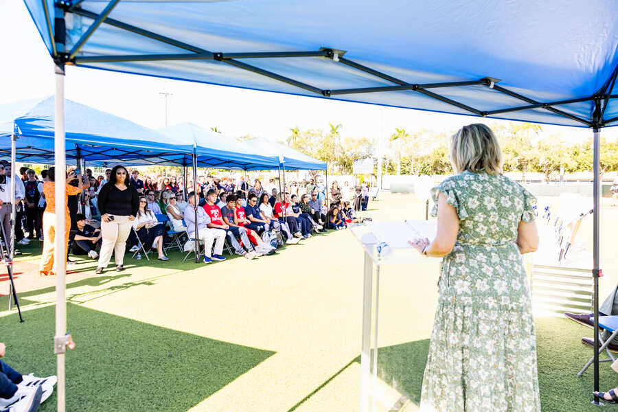 MCDS Upper School groundbreaking ceremony tent setup