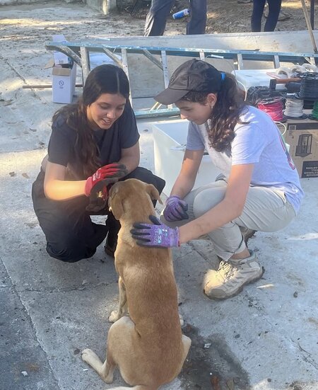 MCDS student petting a dog during a GATEway trip
