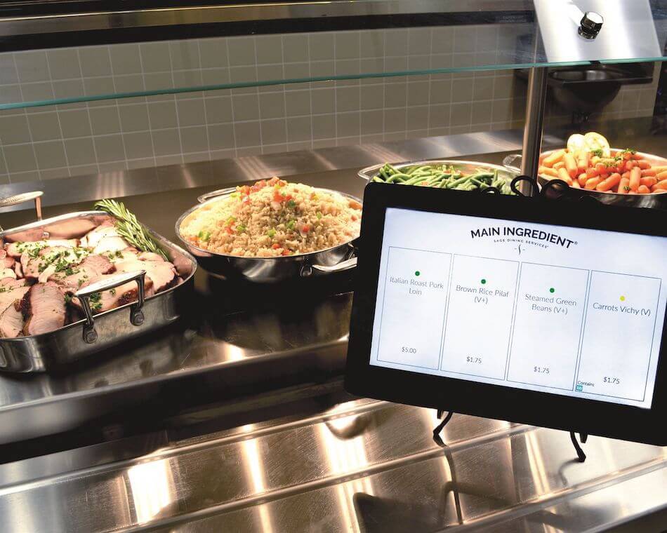 SAGE Dining Services meal preparation display at MCDS