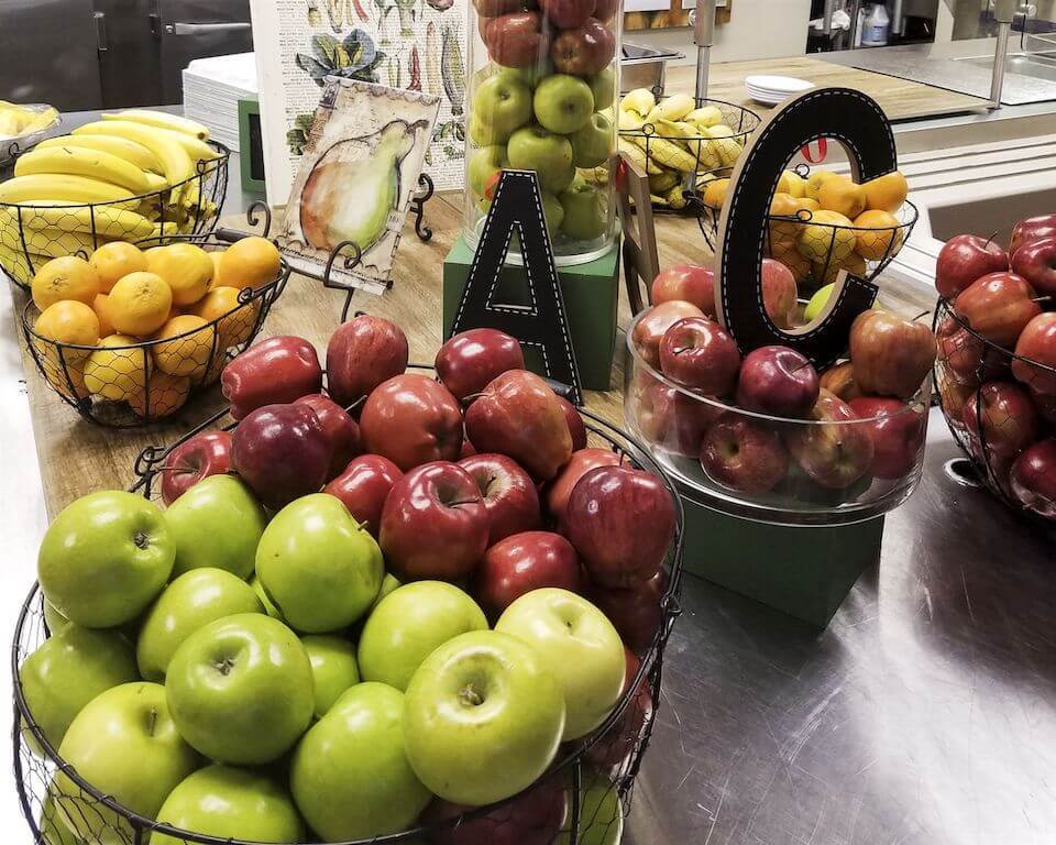 SAGE Dining Services fresh produce display at MCDS